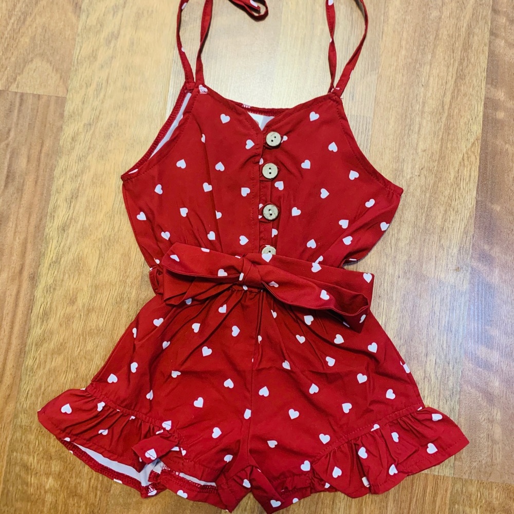 Girls red heart romper